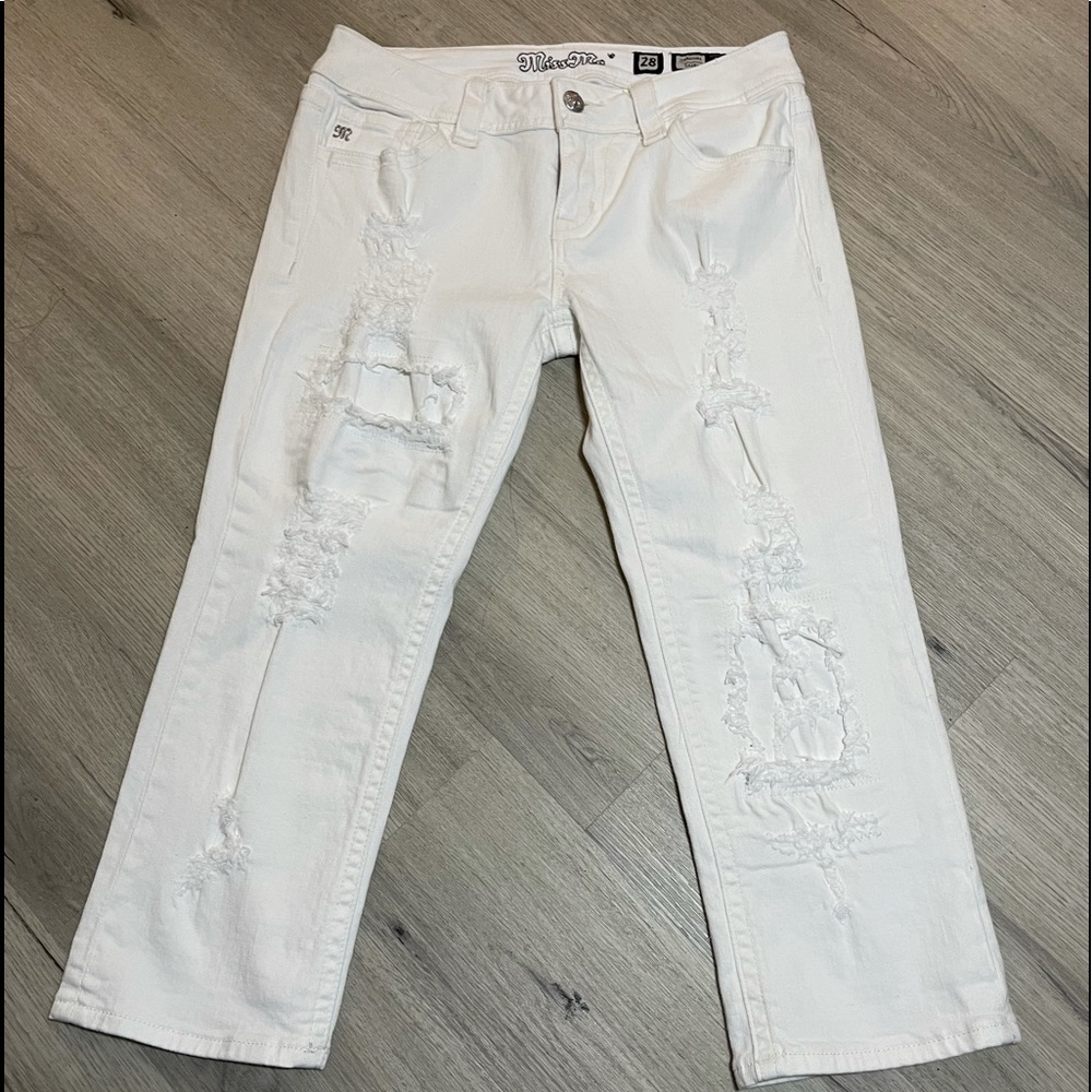 MISS ME Torn Up Distressed Denim CAPRI Jeans 28X21